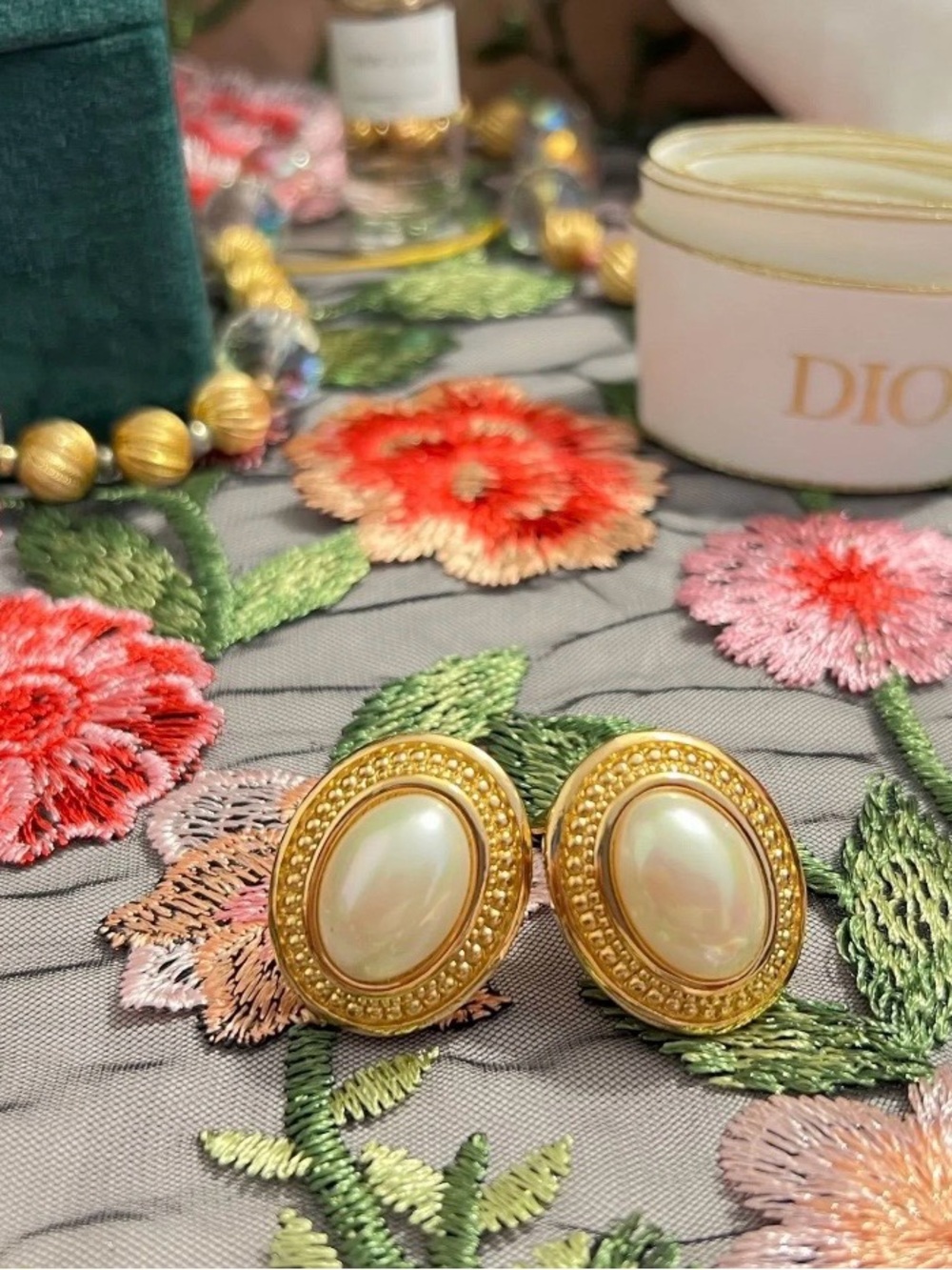 AUTH Christian Dior Earrings • Clip On Clips Oversized Maximal Bijoux Faux Pearl